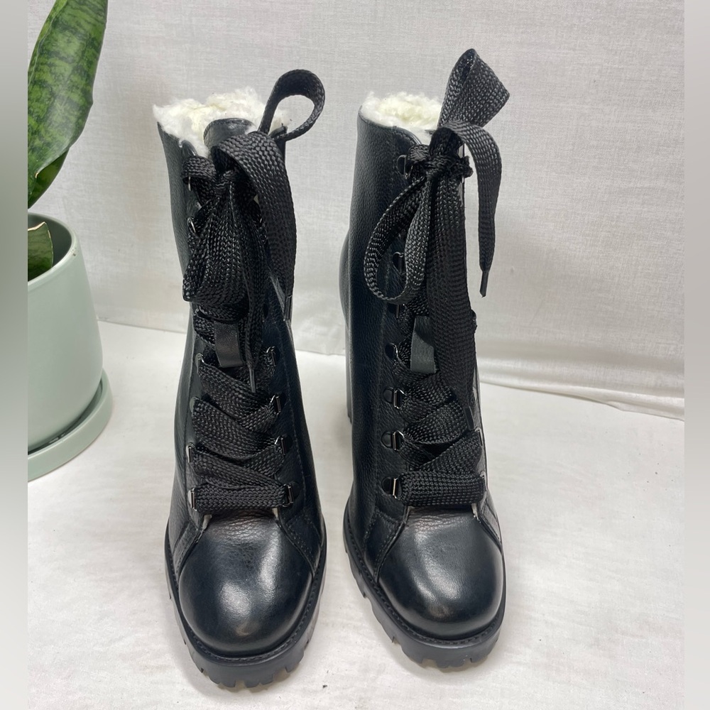 Schutz women's zhara black leather chunky combat bootie - Picture 6 of 10